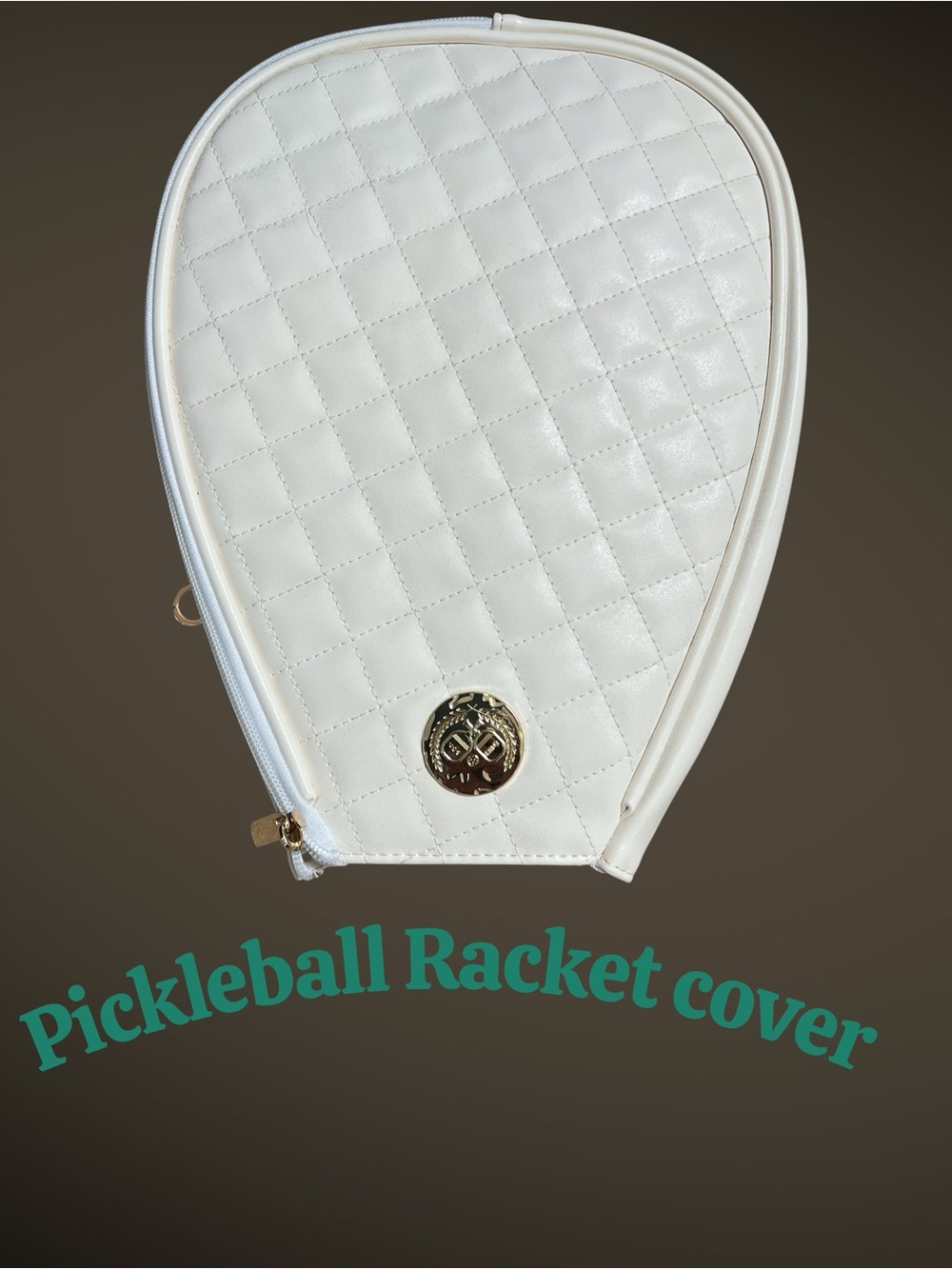 Quilted White Pickleball Racket Cover with Gold Accent